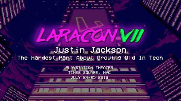 Cover screen for Justin Jackson's Laracon 2019 talk: Growing Old In Tech